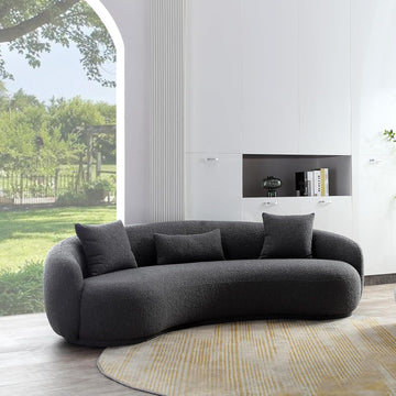 Mid Century Modern Curved Living Room Sofa, 4-Seat Boucle Fabric Couch , Grey