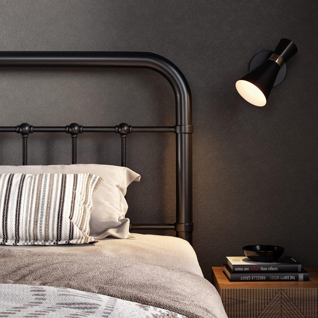Full Metal Platform Bed Frame with Victorian Style Wrought Iron-Art Headboard/Footboard, No Box Spring Required, Black