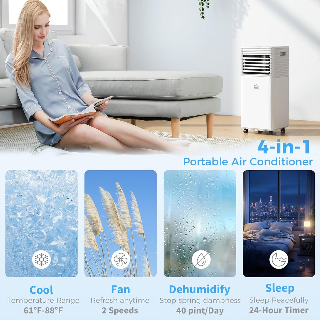 10000 BTU Mobile Portable Air Conditioner for Rooms Up to 441 Sq.Ft., 4-in-1 AC Unit with Cooling, Dehumidifier, Fan