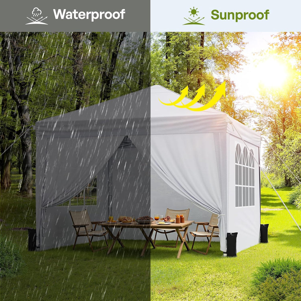 10x10 Pop Up Canopy with Sidewalls, Instant Portable Canopy Tent with Carry Bag Events, Camping, Parties - White