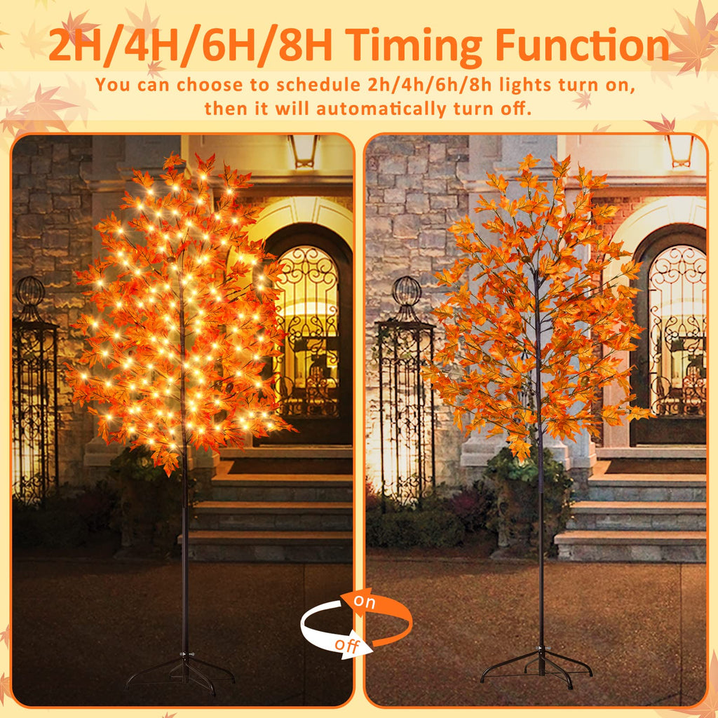 6FT Maple Tree Light - Thanksgiving Decor Artificial Tree with Pumpkins, Acorns, Remote 8 Flashing Modes