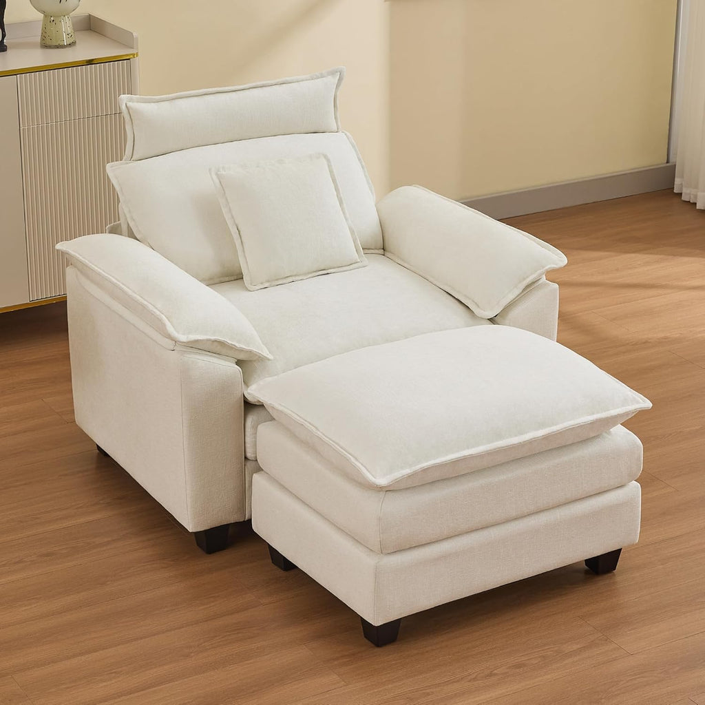 Luxe Oversized Lounge Chair and Ottoman — Beige Chenille