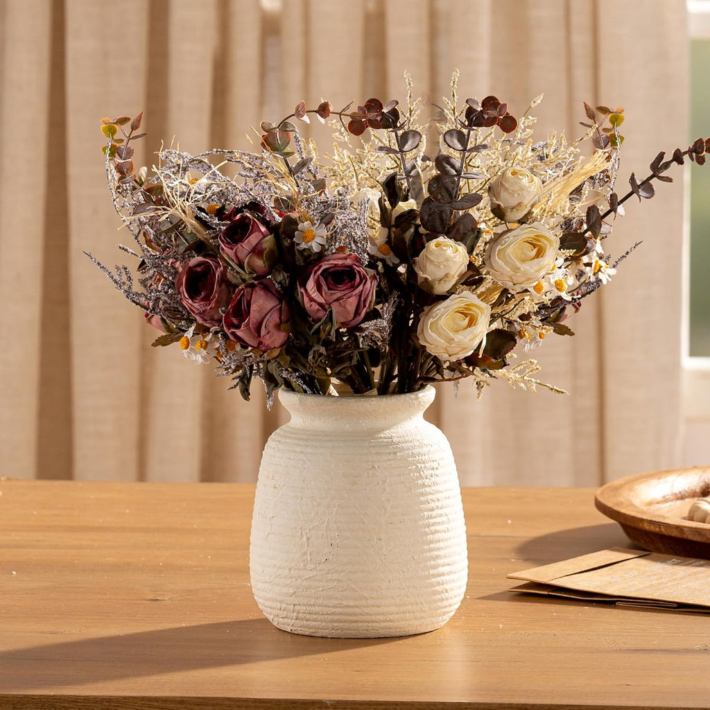 Ceramic Flower Vase, Small Rustic Farmhouse Vases Home Decor, Short Pottery Decorative Pampas Vase