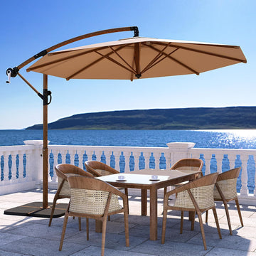 Offset Patio Umbrella, Cantilever Hanging Outdoor Umbrella w/360-degree Rotation, Handy Crank, UV/Waterproof Canopy - Ta