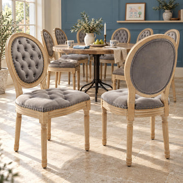 French Country Dining Chairs Set of 8, Gray Kitchen & Dinning Chairs, Velvet Kitchen Chairs, Tufted Upholstered, Wood