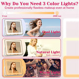 22"x17" Vanity Mirror with Lights, LED Makeup Mirror with 3 Color Modes & Dimmable Touch Control, 360 Rotation