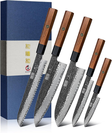 5 Pieces Knife Set, 10CR15MOV High Carbon Steel Chef Knife Set | Razor Sharp Japanese Kitchen Knife Set for Daily