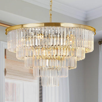 Inspired Odeon Style 10-Light Gold Plated Crystal 5-Tier Modern Chandelier W28"