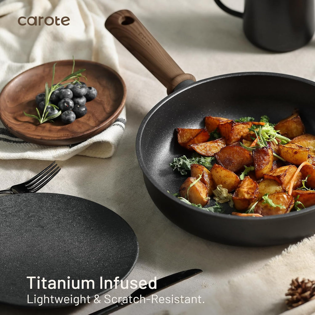 16pcs Pots and Pans Set, Nonstick Cookware Sets | Titanium Reinforced Coating, Scratch-Resistant, Easy to Clean, Even