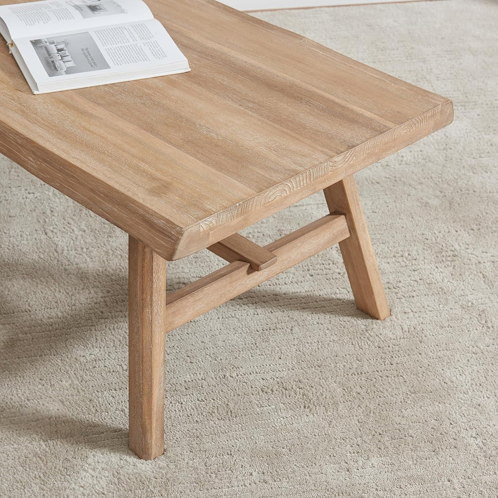 43" Farmhouse Solid Wood Coffee Table, Rustic Rectangular Center Table, Natural