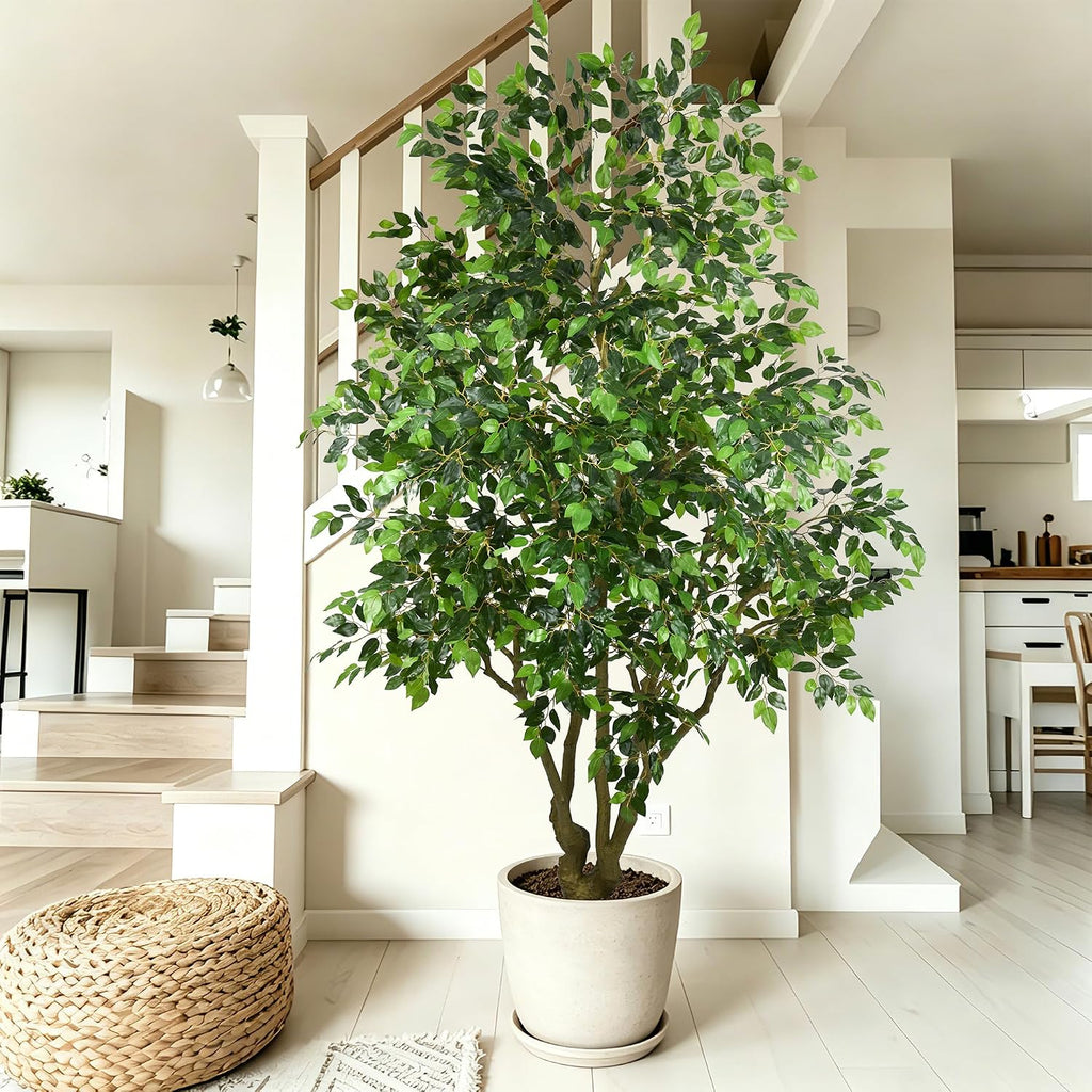 Ficus Tree 8FT - Tall Faux Plants Indoor with Pot, Realistic Fake Floor Plant with Natural Green Leaves Artificial