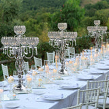 Crystal Candelabra Centerpiece, 5-Light Gold Metal Stand with Hanging Crystals, Decorative Wedding Table Holder (1