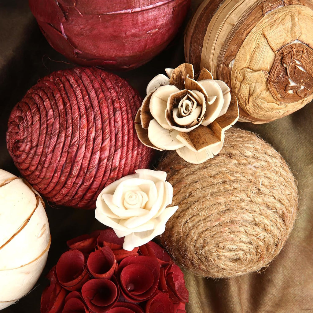 Decorative Bowl & Vase Filler Balls Decor PCS Natural Tone Rattan Wicker Balls Centerpieces Decoration - Set of 6