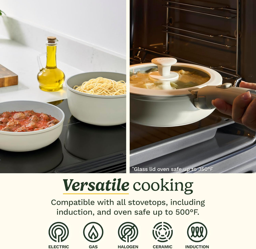 13-Pc ClickSmart Nonstick Detachable Handle Ceramic Cookware, Pots and Pans Set, Stackable Space-Saving Design