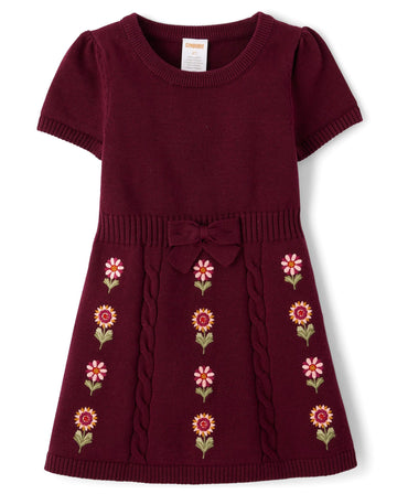 And Toddler Short Sleeve Sweater Dress,Flower Sugar Beet