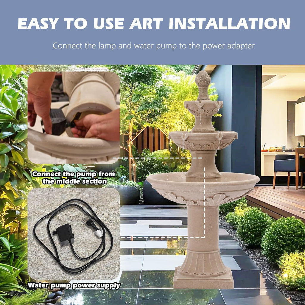 Italian Outdoor Water Fountain, 48.4" H Bubbler Garden Waterfalls Fountains, 3 Tiered Roman Pillar Floor Water