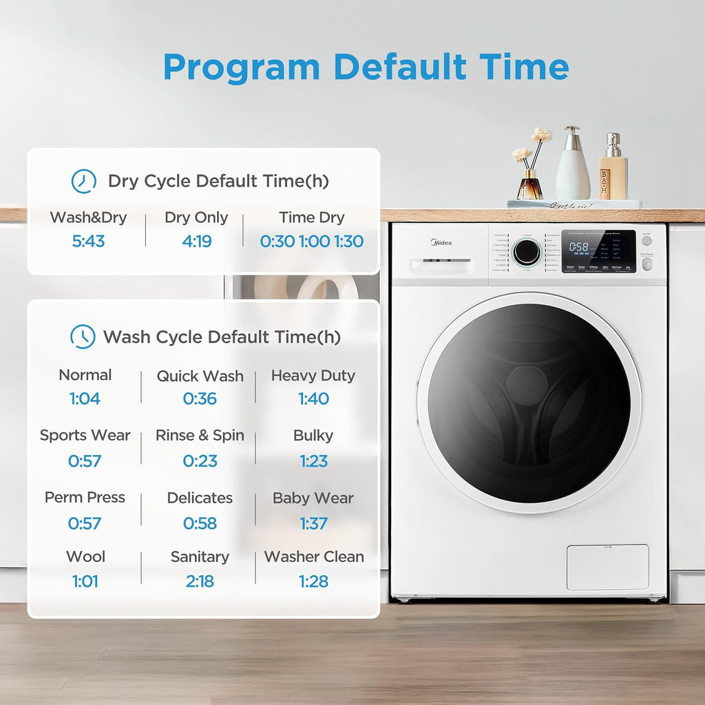 24 Inch All-in-One Front Load Washer Dryer Combo, 2.7 Cu.ft 26lbs Ventless Full-Automatic Washing Machine with Steam