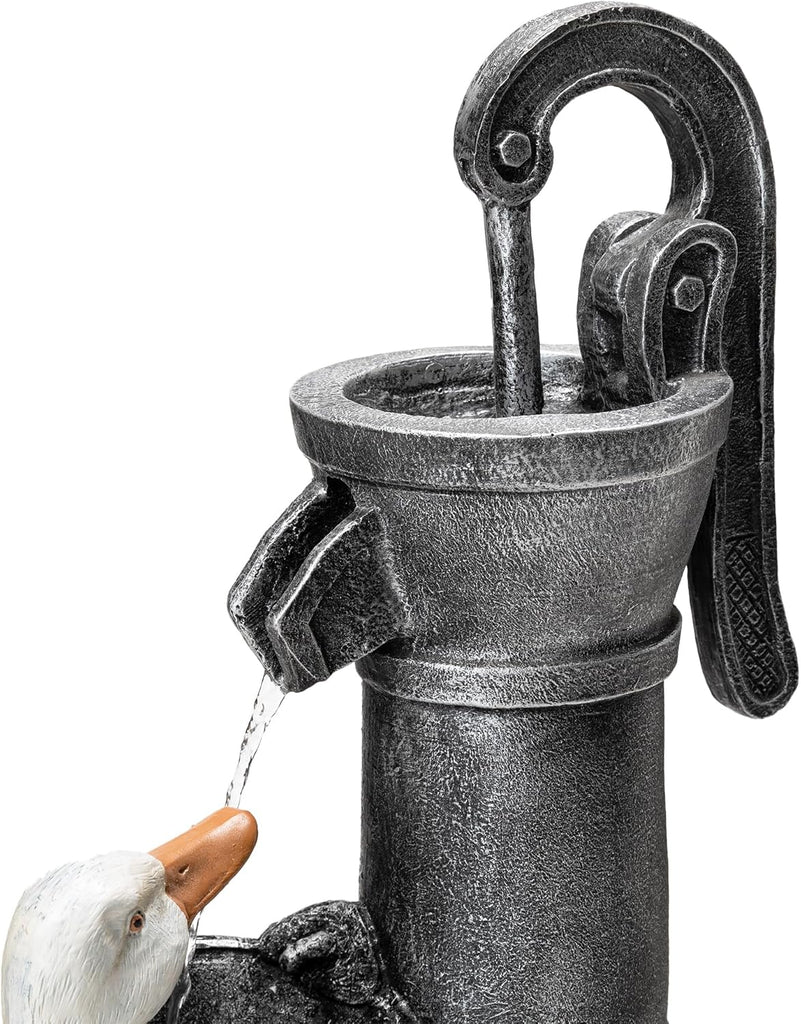 24" Farmhouse Duck Outdoor Fountain with LED & Pump - 2-Tier Cascading Water Fountain for Outside Garden Decor