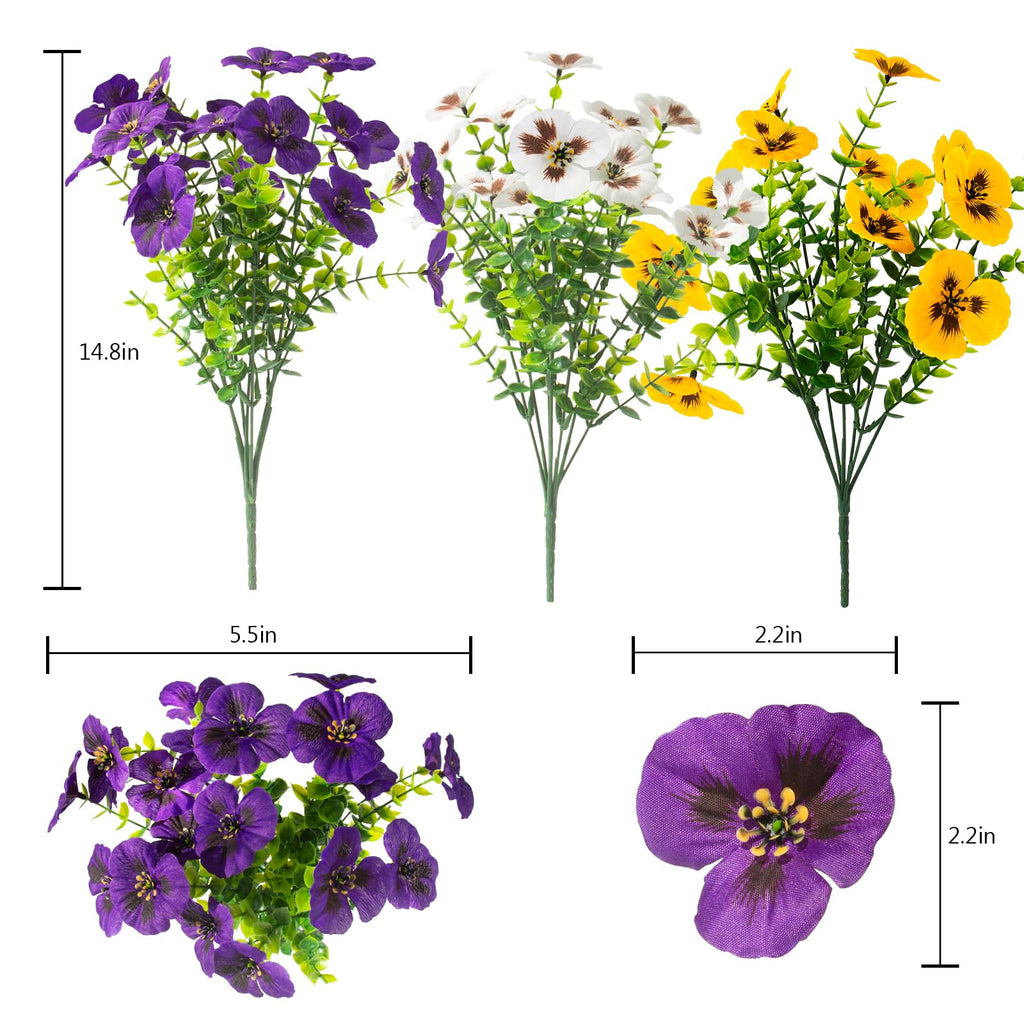 2 Sets Artificial Hanging Pansy Flowers with Baskets, 24 Pcs UV Resistant Faux Silk Pansy Outdoor Hanging Flower for
