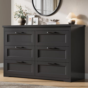 Black 6 Drawer Dresser , 47.2" Modern Chest of Drawers | Wooden Storage Dresser with Mental Handle, Large Double