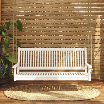 Hayden 5 Foot White Porch Swing with Ropes - Outdoor Bench Swing Crafted from Naturally Weather-Resistant Acacia Wood