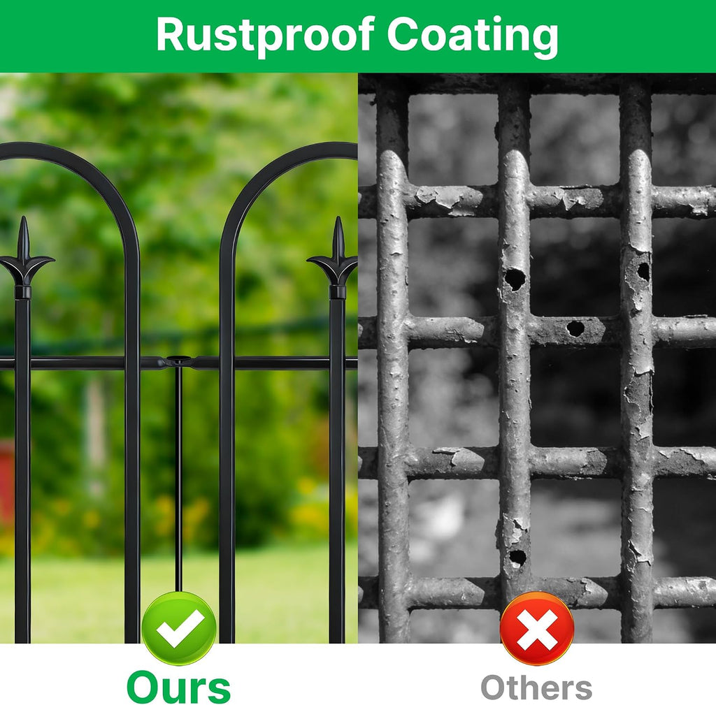 36" H x 28" W No Dig Garden Fence, 5 Panels 11.6ft Black Metal Decorative Fence, Rustproof Easy Assembly Garden