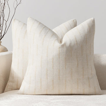 Set of 2 Euro Sham Covers 24x24 Linen Decorative Throw Pillow Covers Neutral Beige Farmhouse Textured Square Accent