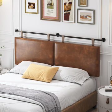 King Headboard, Wall Mounted Hanging Upholstered Soft Bed Head Board with Modern Design Faux Leather Headboards Ideal