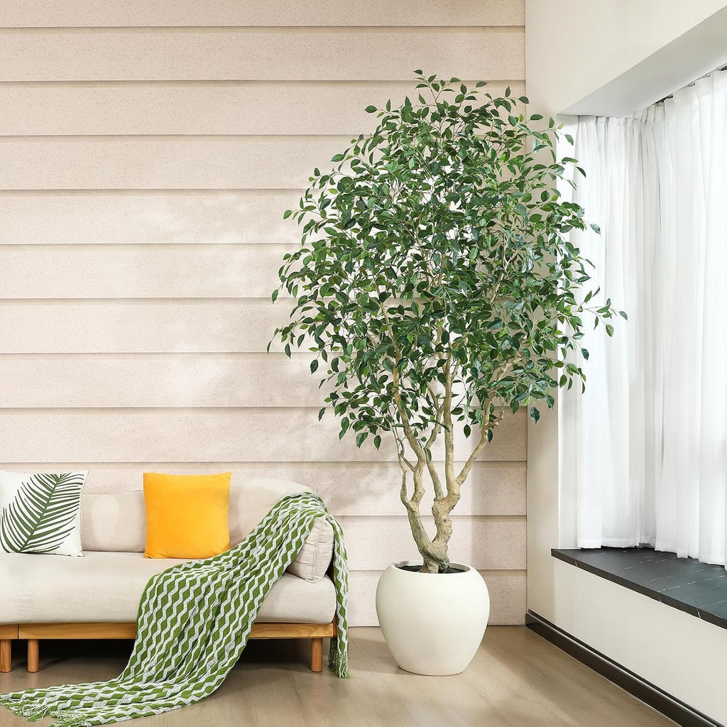 8 Feet Ficus Tree Artificial Indoor with Round Artisan Planter