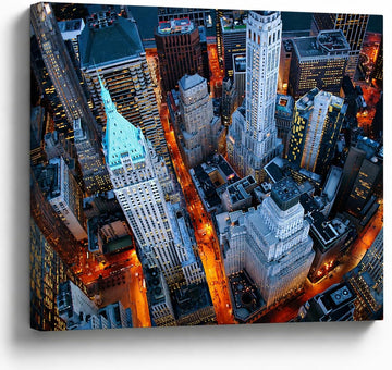 New York Skyline Canvas Wall Art, Aerial City Streets Print, Gallery Wrapped Urban Photography Wall Decor Room, Ready