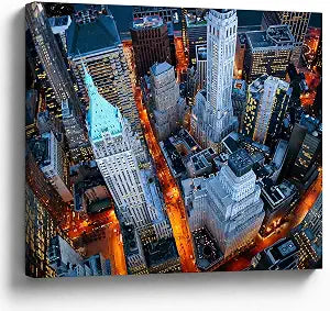 New York Skyline Canvas Wall Art, Aerial City Streets Print, Gallery Wrapped Urban Photography Wall Decor Room, Ready