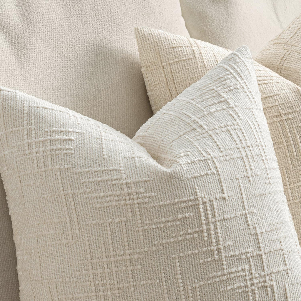 Textured Throw Pillow Covers Thick Chenille Decorative Pillows Cream White 18x18 Inch Set of 2 Modern Boho Farmhouse