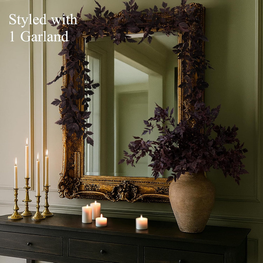 Fall Decorations - 2 Pack 6 Ft Plum Cimicifuga Seeded Garlands - Set of 2