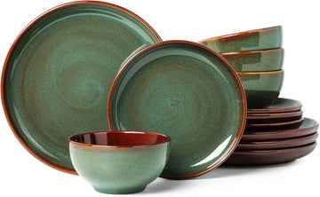 Stoneware Dinnerware Sets, Ceramic Plates and Bowls Set, Microwave & Dishwasher Safe Kitchen Dishes