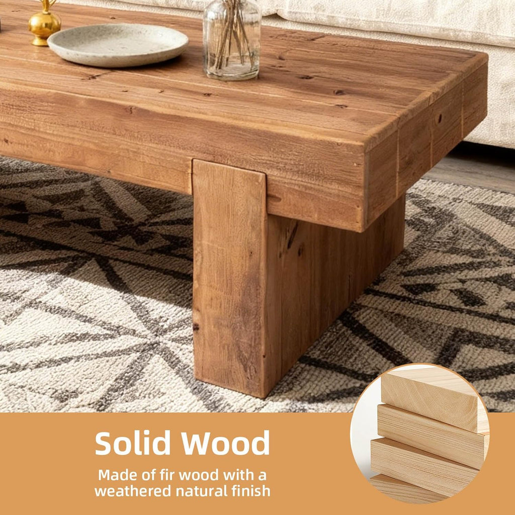 Solid Wood Coffee Table 47.6-Inch Rectangular Coffee Table,Farmhouse Cocktail Center Tables with Thicken Top and
