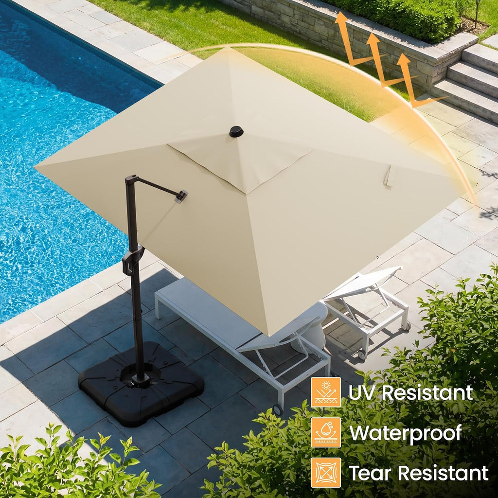 9x12 FT Patio Cantilever Umbrella, Outdoor Offset Large Rectangular Heavy Duty Umbrellas with 360° Rotation for Pool