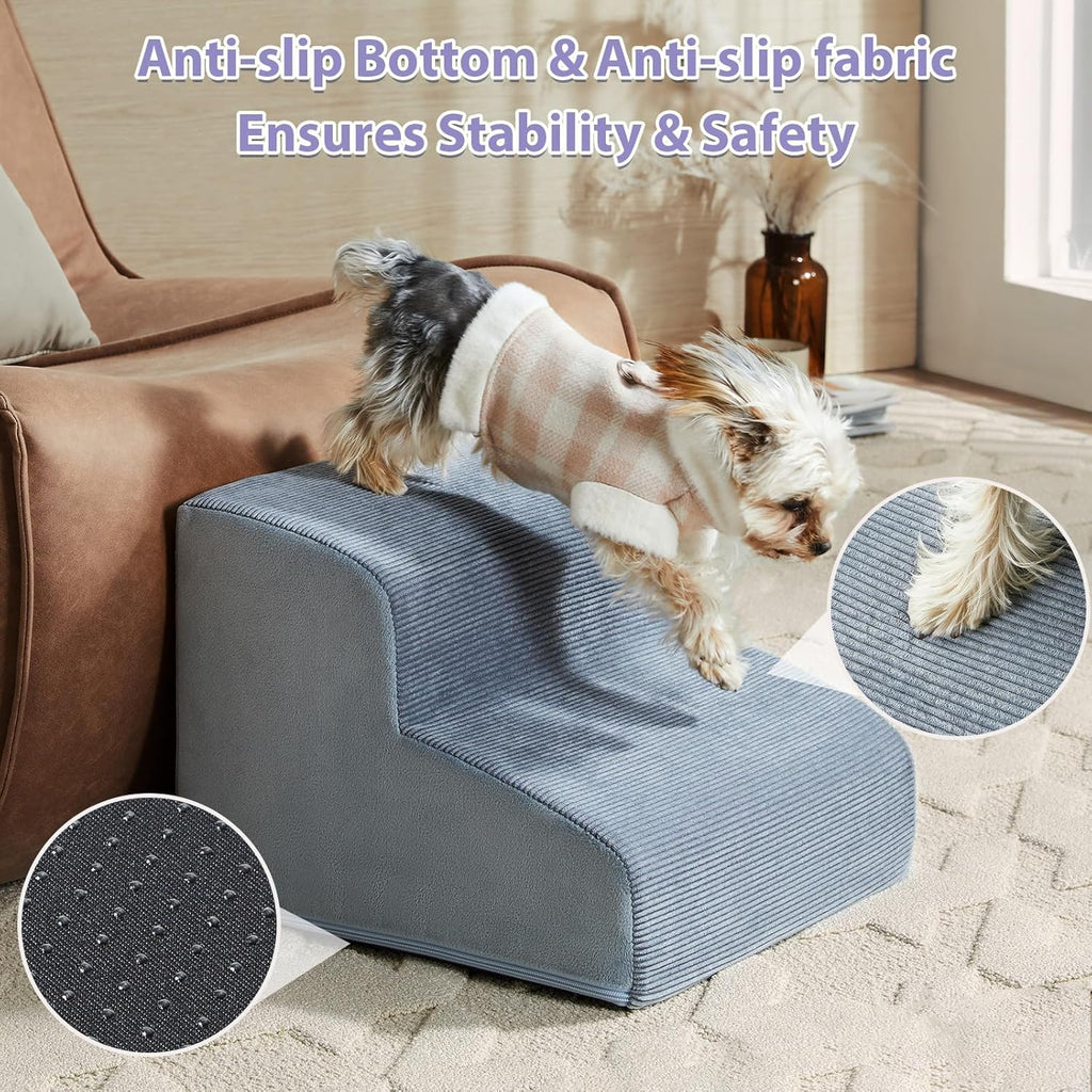 Dog Stairs for Small Dogs, 2-Steps Dog Ramp for Couch, Pet Stairs with Highly Supportive Foam and Non-Slip Bottom