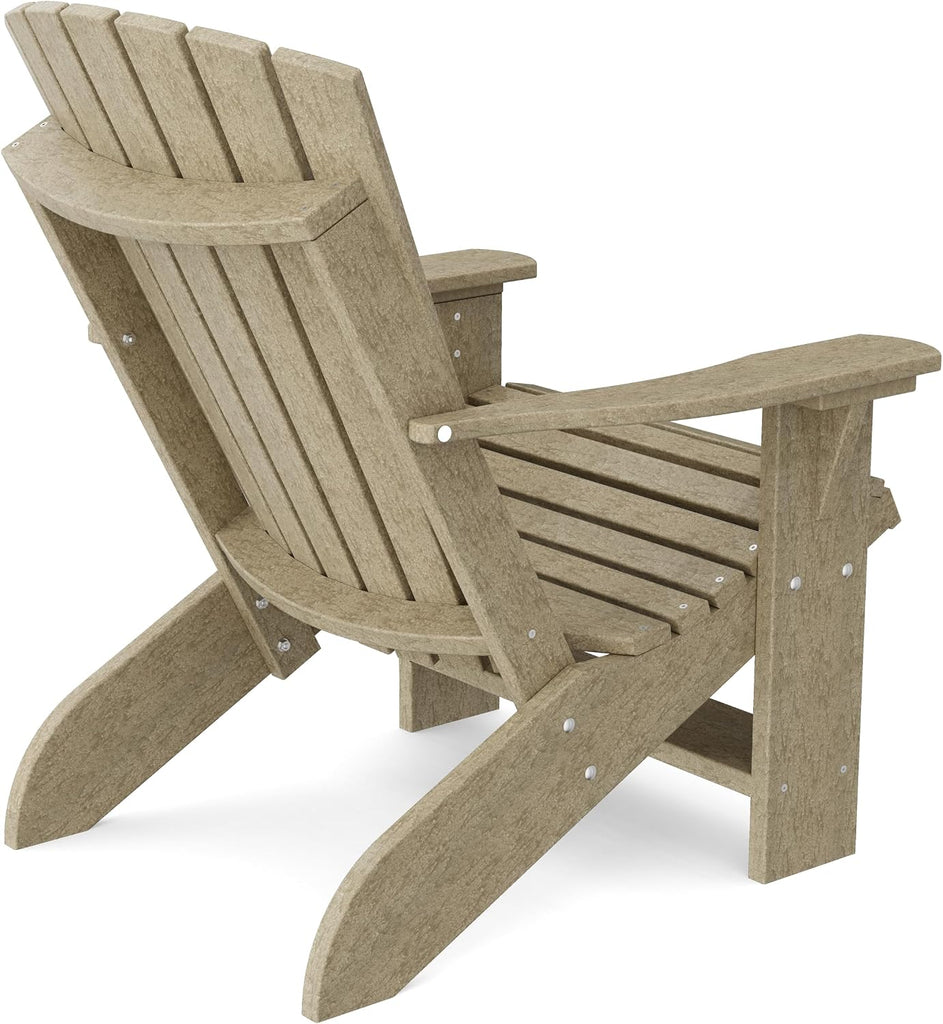Heritage Adirondack Chair, Weathered Wood - Outdoor All-Weather Poly Furniture , Deck, Yard