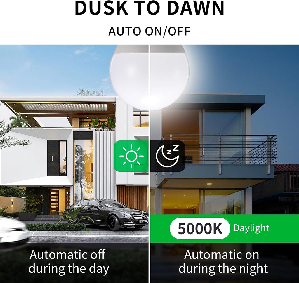 Dusk to Dawn Light Bulbs, Auto On/Off Light Sensing LED Bulbs Outdoor, Daylight, Small A15 4-Pack, 5W 450LM 40W