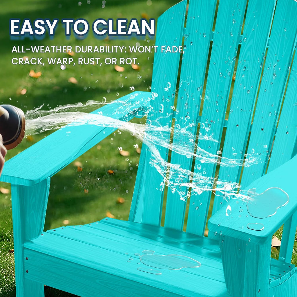 Farmhouse Adirondack Chair Wood Texture, Poly Lumber Patio Chairs, Pre-Assembled Weather Resistant Outdoor Chairs for