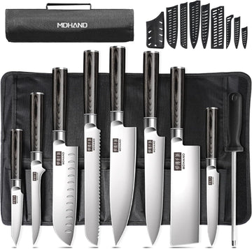 Chef Knife Set with Roll Bag, Ultra Sharp Japanese Kitchen Knife Set | High Carbon Stainless Steel 9PCS Kitchen