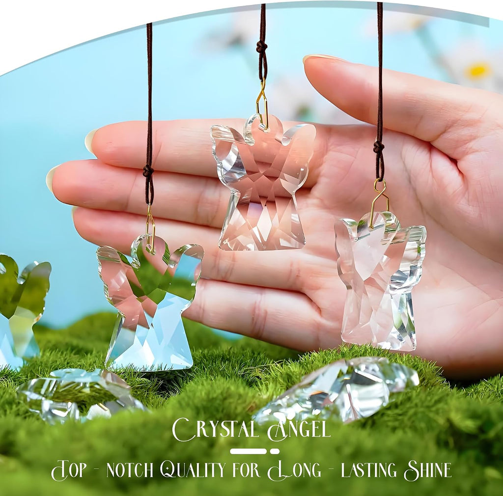 12 Pcs Clear Crystal Angel Prisms Chandelier Window Hanging Decor - Clear Glass Angel Prism Suncatcher Rainbow