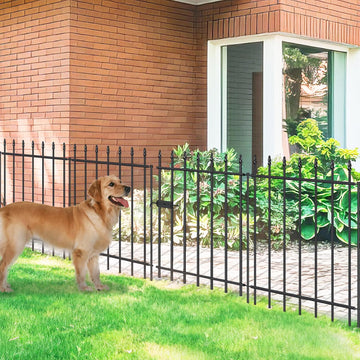 Metal Garden Fence with Gate 30 in H x 10 ft L, 1 Gate + 4 Panels Border Fence Panels Animal Barrier for Dogs, No Dig