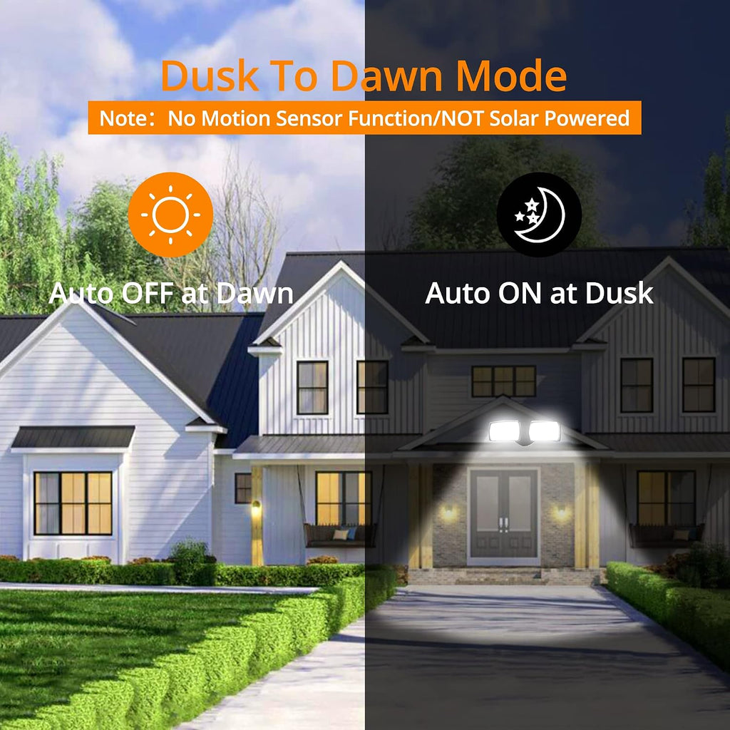 2-Pack 19W Dusk to Dawn LED Security Light Outdoor, 2 Adjustable Head, 2000LM, 5000K, IP65 Waterproof, Super Bright