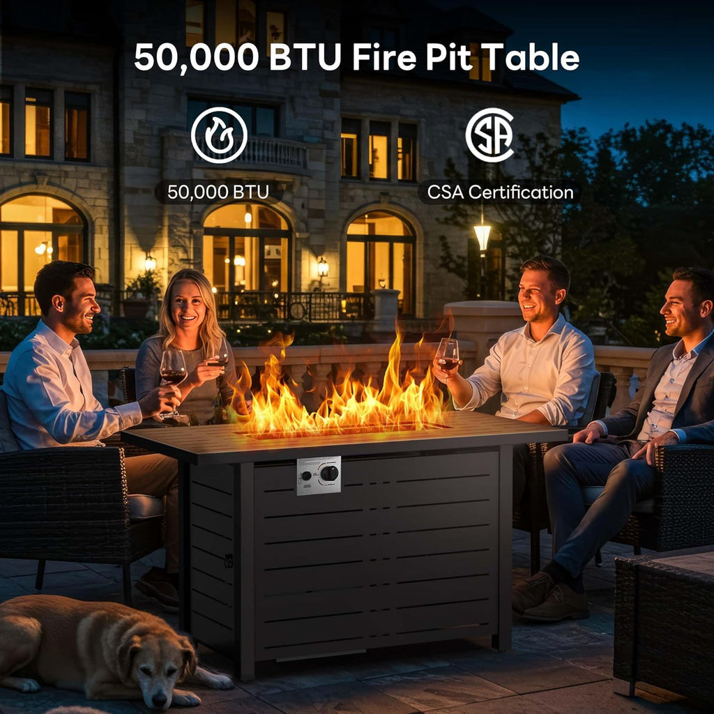 43 Inch Propane Fire Pit, 3-in-1 Multi-Use Outdoor Fire Pit Table, 50,000 BTU Steel Gas Fire Pit with Lid & Lava Rock