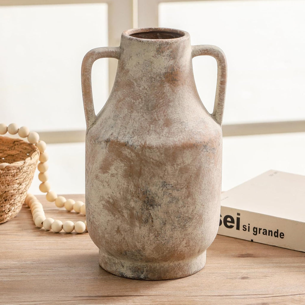 Ceramic Flower Vase with Handles, 11 inch Tall Vase
