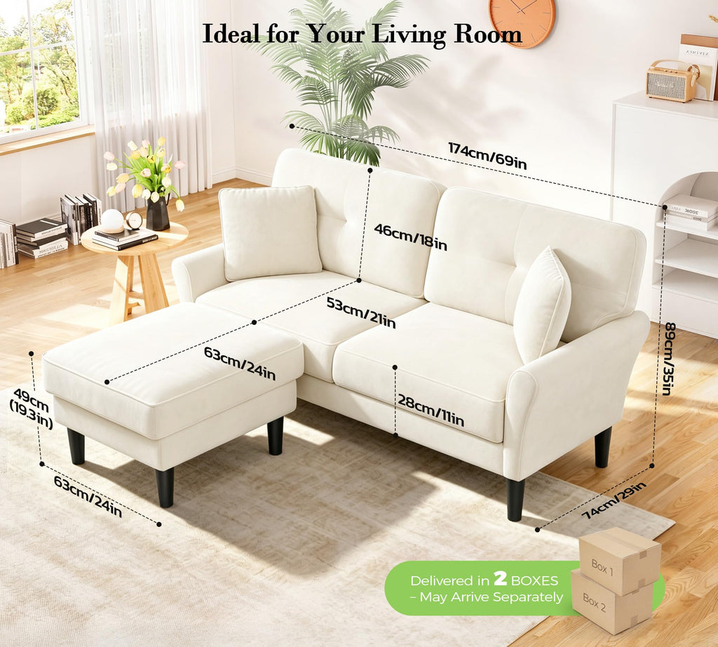 Small Sectional Couch, 69" L Shaped Couch, Sectional Sofa, Beige