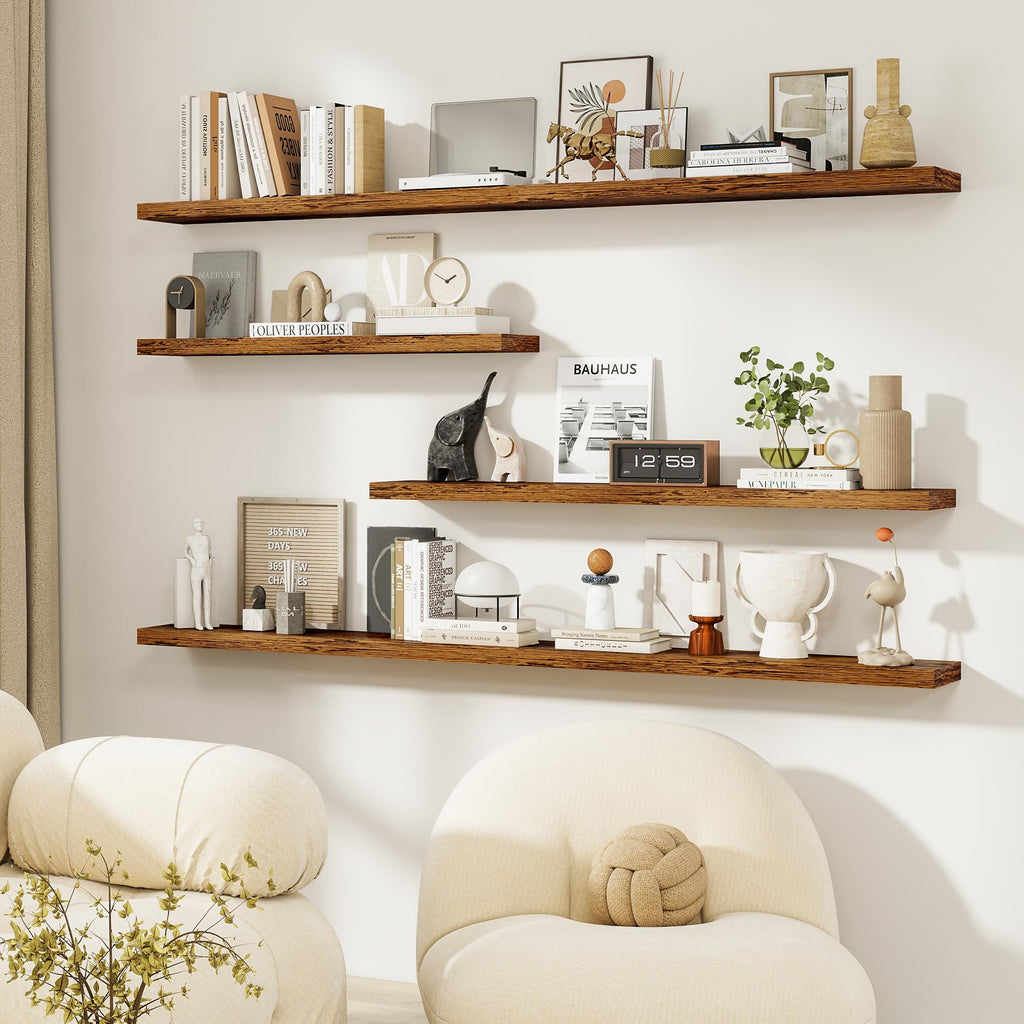 72Inch Floating Shelves for Wall, Rustic Wooden Storage Shelf, Farmhouse, Wall Mounted Display Shelving with