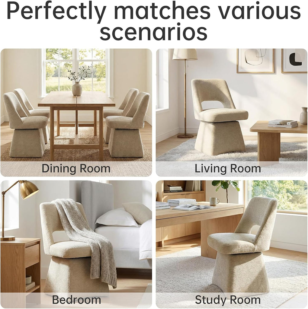 Upholstered Swivel Dining Chairs Set of 4, Modern Dining Room Chairs with Open Back, Chenille Fabric Kitchen Chairs