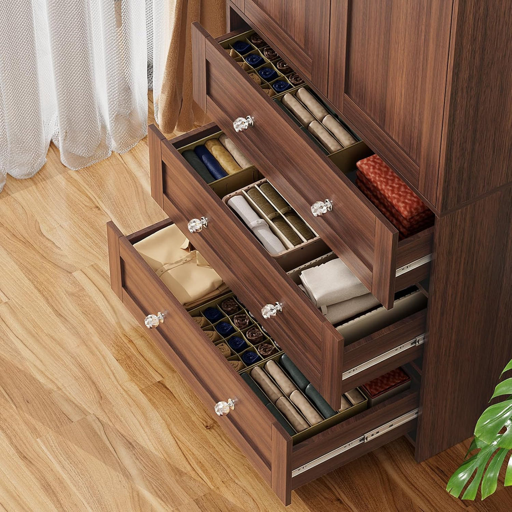 71" Tall Armoire Wardrobe Closet with Drawers and Mirror | Clothing Storage Cabinet with Hanging Rod, 2 Doors Wooden